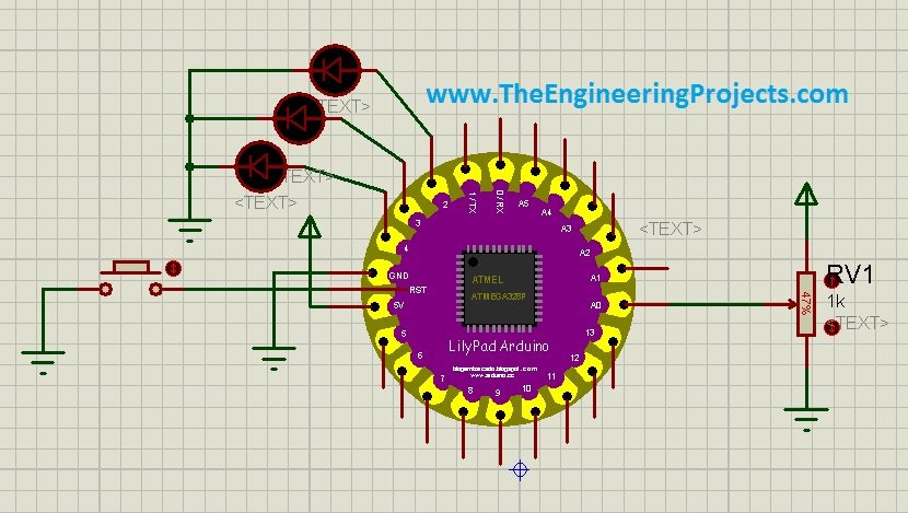 Arduino Lilypad Simulation in Proteus, Arduino Lilypad Project in Proteus, Arduino Lilypad in Proteus, Arduino Lilypad Proteus design,Arduino lilypad with proteus