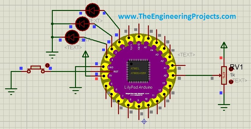 Arduino Lilypad Simulation in Proteus, Arduino Lilypad Project in Proteus, Arduino Lilypad in Proteus, Arduino Lilypad Proteus design,Arduino lilypad with proteus