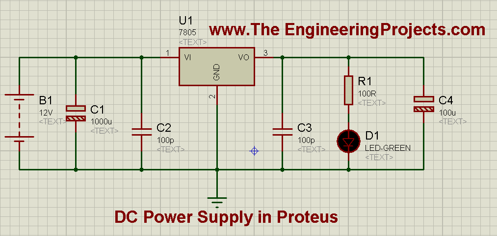 How to design a DC power supply, 5V power supply, How DC power supply is designed in proteus, How DC power supply works, How to design a power supply, How DC power supply works