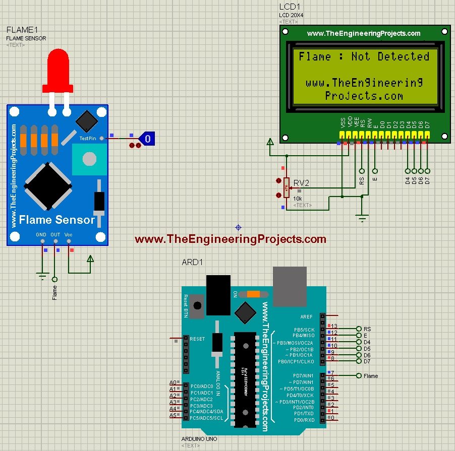 Interfacing of Flame Sensor with Arduino, Flame Sensor with Arduino, flame sensor arduino, arduino flame sensor,flame sensor in proteus