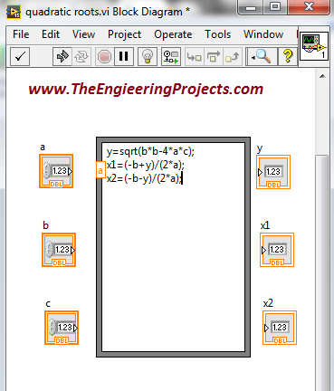 Calculating quadratic roots using LabVIEW, Finding quadratic roots in LabVIEW, How to find quadratic roots in LabVIEW, How to find roots of quadratic equation using LabVIEW, Use LabVIEW to find roots of quadratic equation