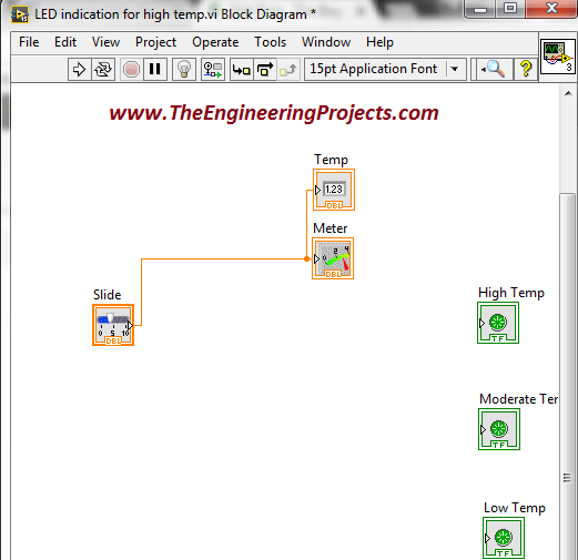 Temperature sensing using NI LabVIEW, Temperature level indication in LabVIEW, Temperature level detector in LabVIEW, Sensing different levels of temperature in LabVIEW, How to differentiate between different levels of temperature