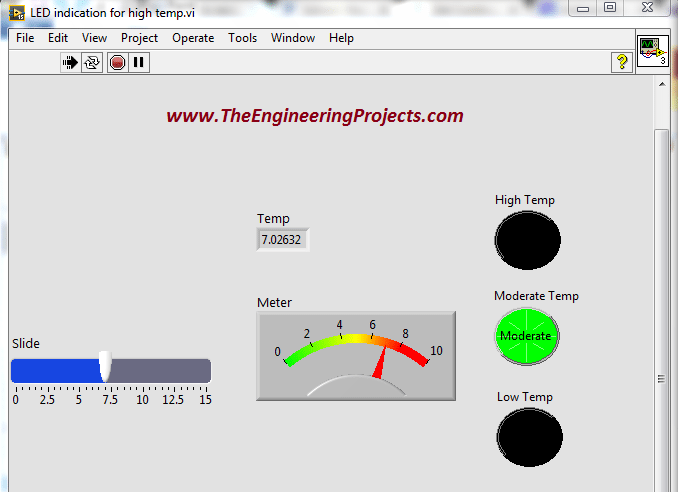 Temperature sensing using NI LabVIEW, Temperature level indication in LabVIEW, Temperature level detector in LabVIEW, Sensing different levels of temperature in LabVIEW, How to differentiate between different levels of temperature
