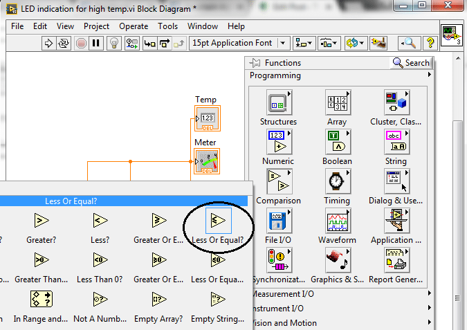 Temperature sensing using NI LabVIEW, Temperature level indication in LabVIEW, Temperature level detector in LabVIEW, Sensing different levels of temperature in LabVIEW, How to differentiate between different levels of temperature