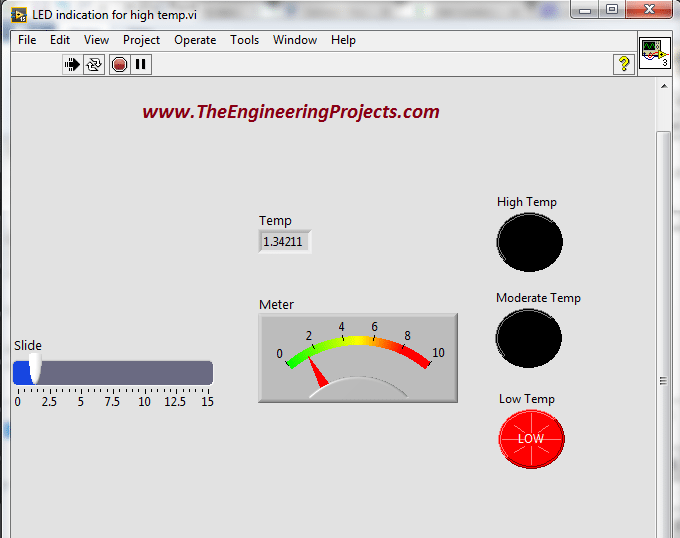 Temperature sensing using NI LabVIEW, Temperature level indication in LabVIEW, Temperature level detector in LabVIEW, Sensing different levels of temperature in LabVIEW, How to differentiate between different levels of temperature