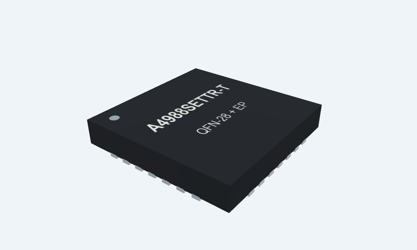 Black A4988 QFN package with silver tin-plated contacts, three-line marking and underside thermal pad.