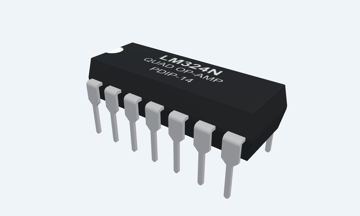 LM324N black package with silver leads and readable markings.