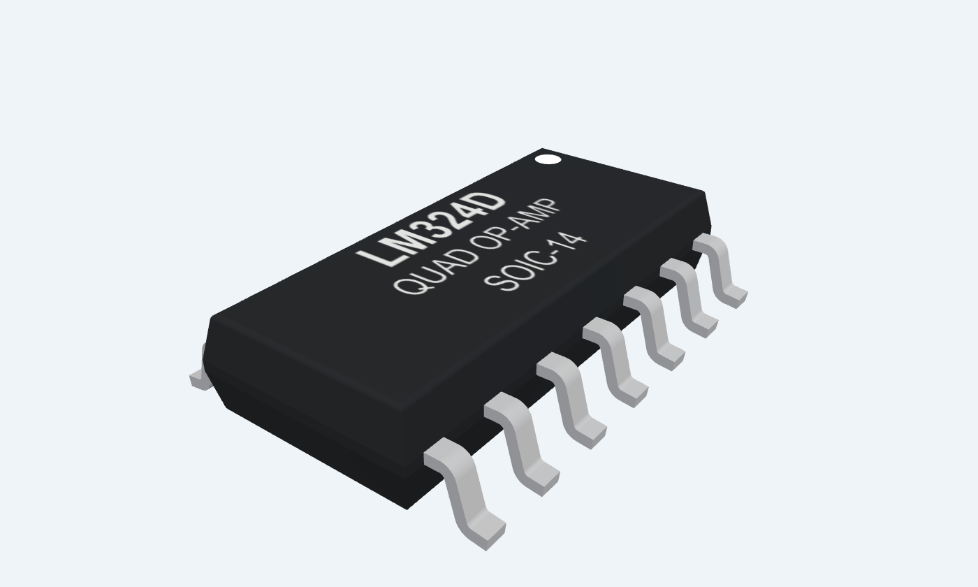 LM324D black package with silver leads and readable markings.
