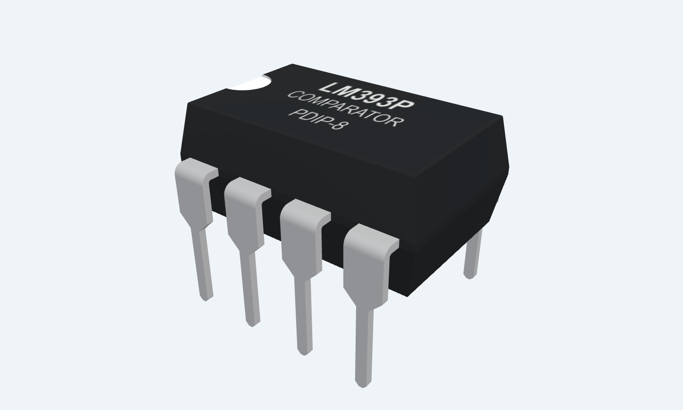 LM393P black package with silver leads and readable markings.