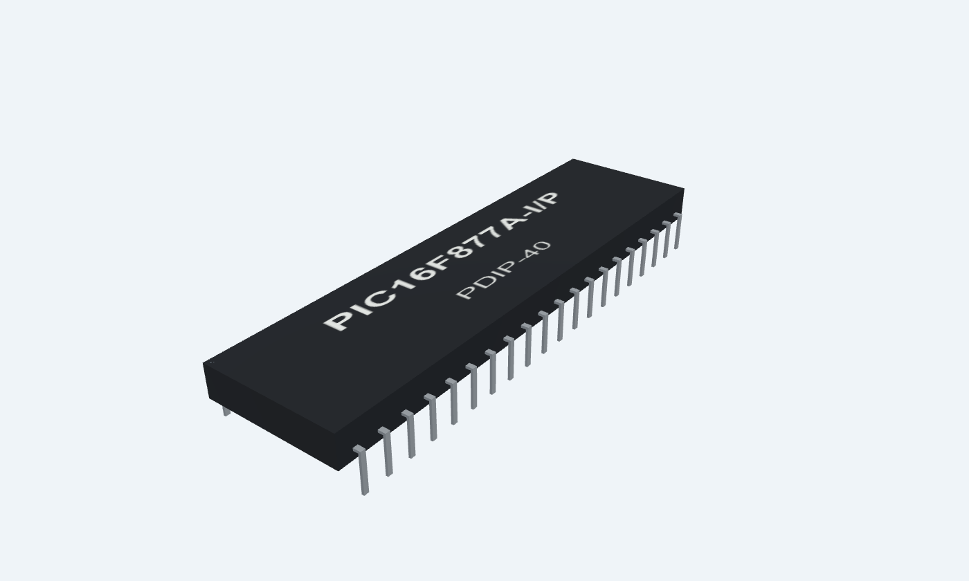 PIC16F877A-I/P black PDIP-40 package with silver contacts and readable marking.