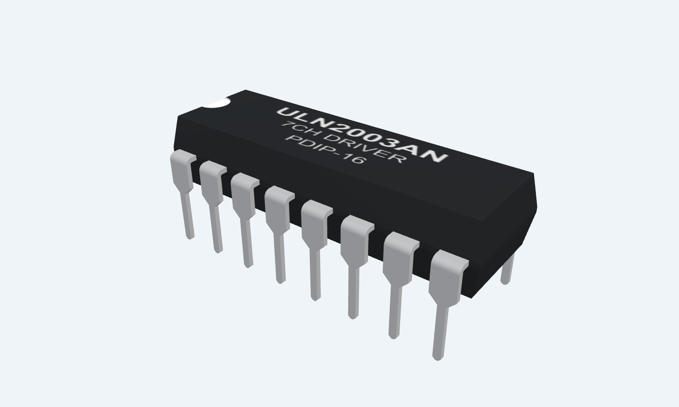 ULN2003AN black package with silver leads and readable markings.