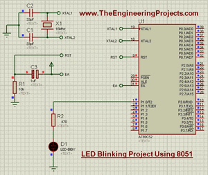 LED Blinking Project Using 8051 Microcontroller Proteus, LED blinking project 8051 keil,get start with 8051,8051 projects, 8051 student projects