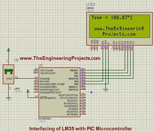 Interfacing of LM35 with PIC Microcontroller, lm35 with pic, lm35 temperature snesor with pic, lm35 with pic microcontroller, pic microcontroller with lm35