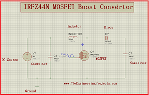 Boost Convertor, IRFZ44N MOSFET Boost Convertor, MOSFET Application, Boost Convertor using IRFZ44N MOSFET