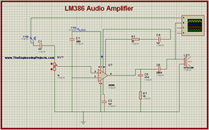 LM386, Project of LM386, LM386 Audio Amplifier, LM386 in Proteus, Audio amplifier in Proteus, LM386 amplifier in Proteus ISIS.