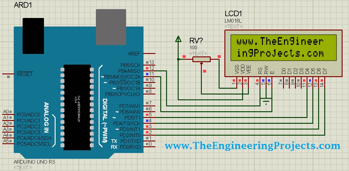 Circuit Designing of LCD with Arduino in Proteus ISIS, LCD simulation with Arduino in proteus, lcd arduino in proteus, lcd with arduino in proteus isis