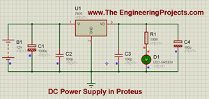 How to design a DC power supply, 5V power supply, How DC power supply is designed in proteus, How DC power supply works, How to design a power supply, How DC power supply works