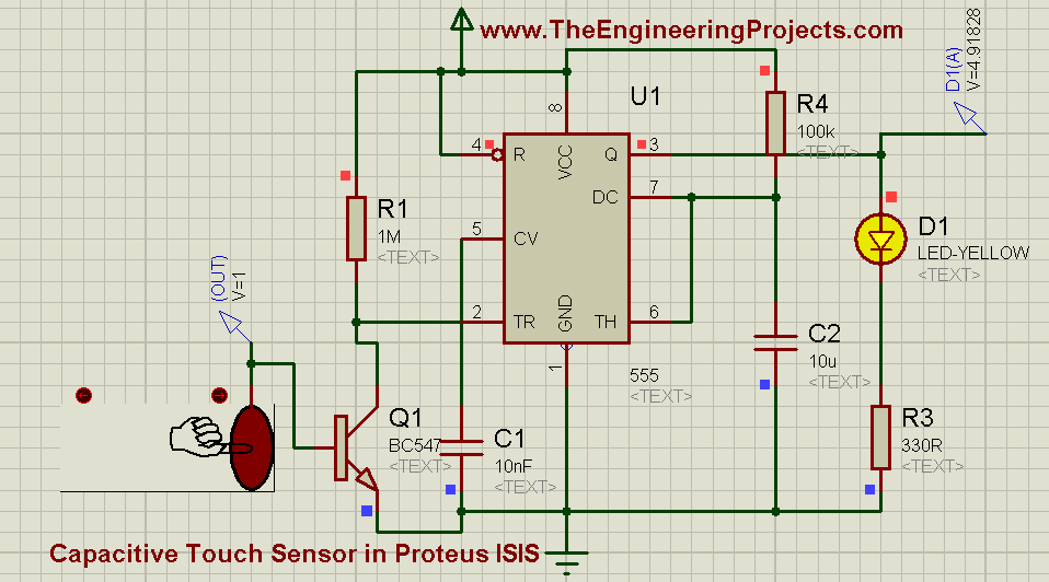 use of capacitive touch sensor in proteus isis, capacitive touch sensor, how to built touch sensor, how to design a capacitive touch sensor in proteus