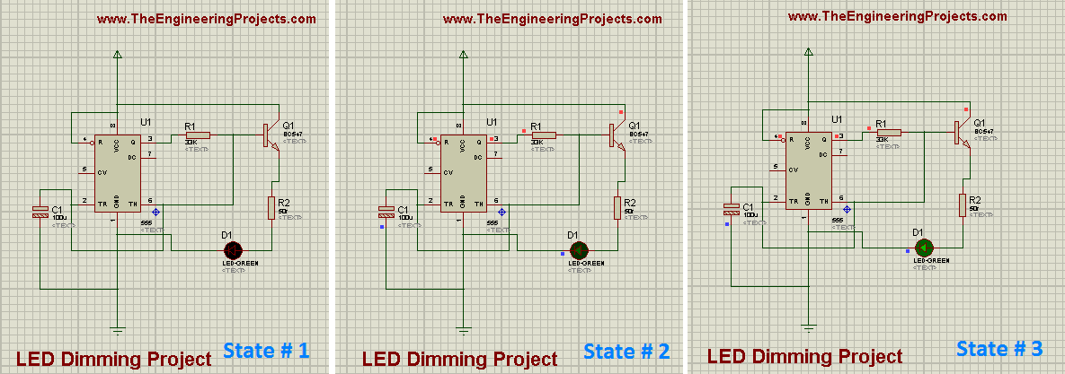 led dimming project using 555 timer in Proteus ISIS