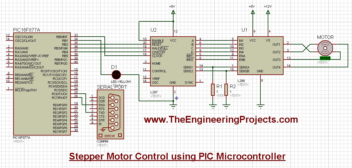 stepper motor control, stepper motor pic, pic microcontroller stepper motor, stepper motor direction control, stepper motor speed control, interfacing of stepper motor with pic