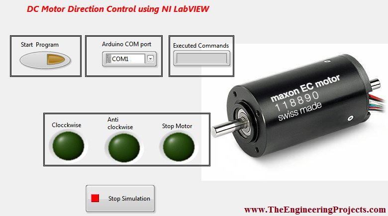 DC Motor direction control using NI LabVIEW, DC motor direction control using LabVIEW, DC Motor direction control in LabVIEW, Control DC Motor through LabVIEW, Control DC motor with LabVIEW, LabVIEW to control the direction of the DC motor