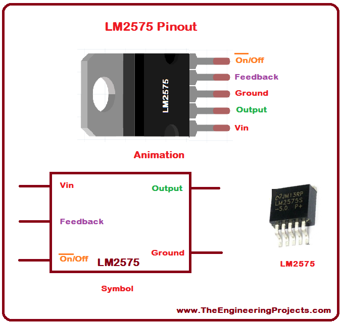 LM2575 Pinout, LM2575 basics, basics of LM2575, getting started with LM2575, how to get start LM2575, LM2575 proteus, Proteus LM2575, LM2575 Proteus simulation