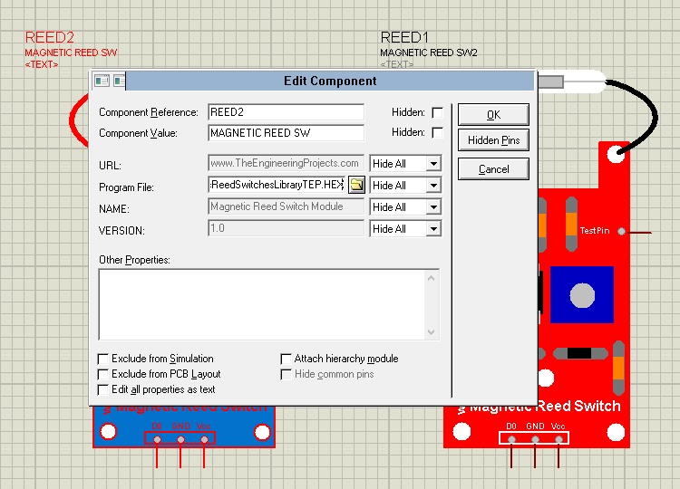 Magnetic Reed Switch Library for Proteus, magnetic reed switch in proteus, proteus simulation of reed switch, magnetic reed switch proteus, proteus reed switch, magnetic switch in proteus