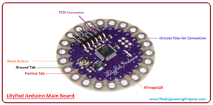 introduction to lilypad arduino main board, lilypad arduino main board features, lilypad arduino main board pinout, lilypad applications