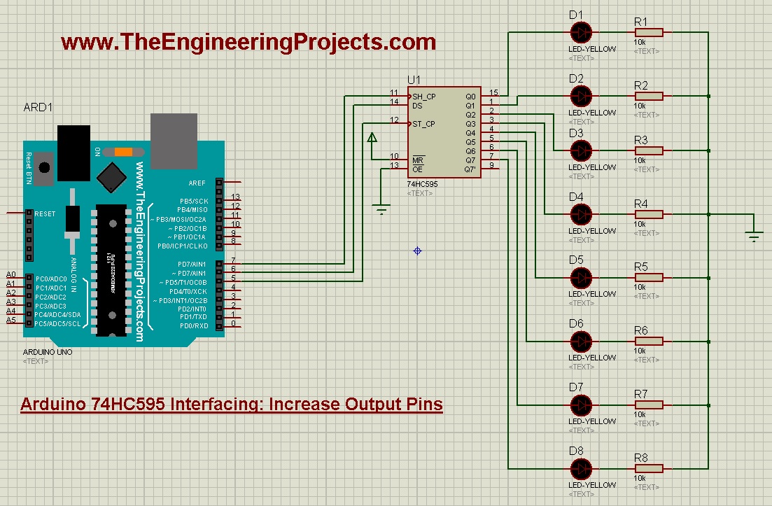 Arduino 74HC595 Interfacing: Increase Output Pins - The Engineering ...