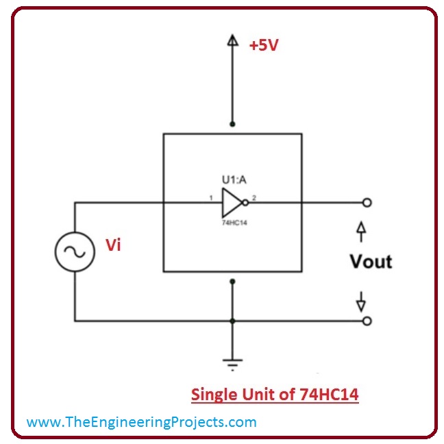 introduction to 74HC14, 74HC14 pinout, 74HC14 working, 74HC14 features, 74HC14 switching time, 74HC14 applications