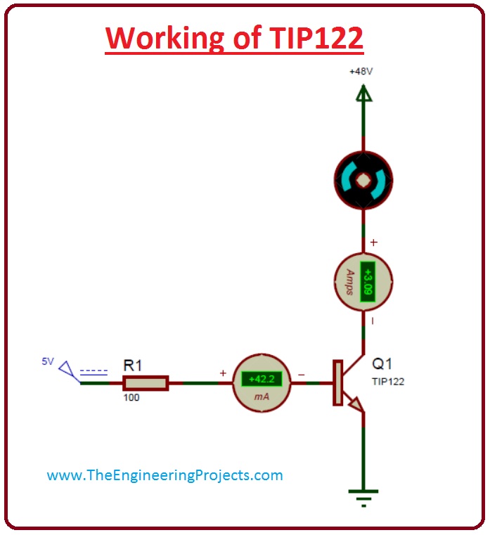 introduction to tip122, tip122 pinout, tip122 working, tip122 features, tip122 applications, tip122