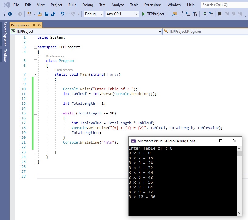 assignment in while loop c#