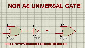 Logic Gates, NOR Gate, Universal Gate, NOR as universal Gate, Proteus and Gates, Implementation of NOR Gate in Proteus, Proteus Circuit Gates.