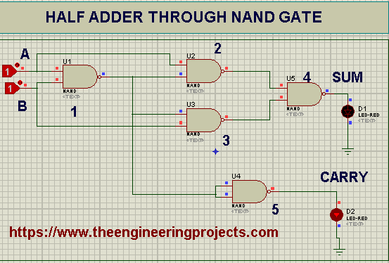 Half Adder, Half Adder through NAND, Half Gate through nor gate, half adder through single gate, half adder in proteus.