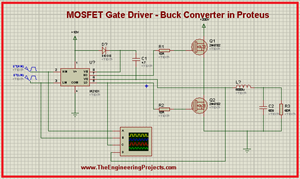 MOSFET Gate Converter, buck converter, applications of MOSFET, Buck converter in Proteus, MOSFET Boost converter in Proteus.