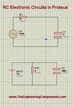 electronic Circuits, electronic components, capacitor, resistor, RC circuits, RC Circuits in Proteus