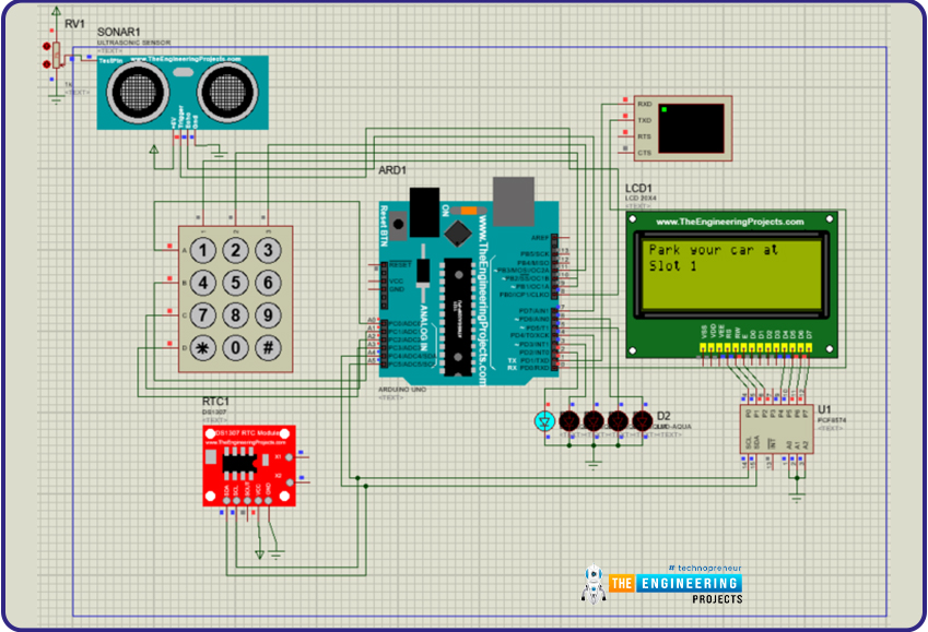 Car Parking System with Automatic Billing using Arduino Circuit Diagram