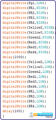 Variable 4 way traffic light, Software to install, Project overview, Components needed, Arduino mega, Proteus simulation of variable traffic lights, Arduino code, declaration code, void loop, void setup, Results/working,