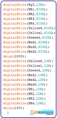 Variable 4 way traffic light, Software to install, Project overview, Components needed, Arduino mega, Proteus simulation of variable traffic lights, Arduino code, declaration code, void loop, void setup, Results/working,