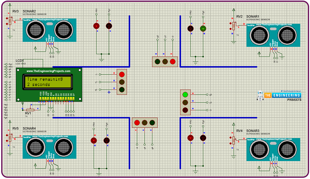 Variable 4 way traffic light, Software to install, Project overview, Components needed, Arduino mega, Proteus simulation of variable traffic lights, Arduino code, declaration code, void loop, void setup, Results/working,