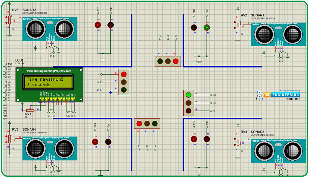 Software to install, Project overview, Components needed, Arduino mega, Proteus simulation of variable traffic lights, Arduino code, declaration code, void loop, void setup, Results/working, 