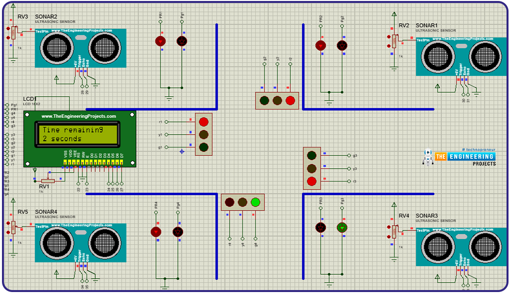 Variable 4 way traffic light, Software to install, Project overview, Components needed, Arduino mega, Proteus simulation of variable traffic lights, Arduino code, declaration code, void loop, void setup, Results/working,