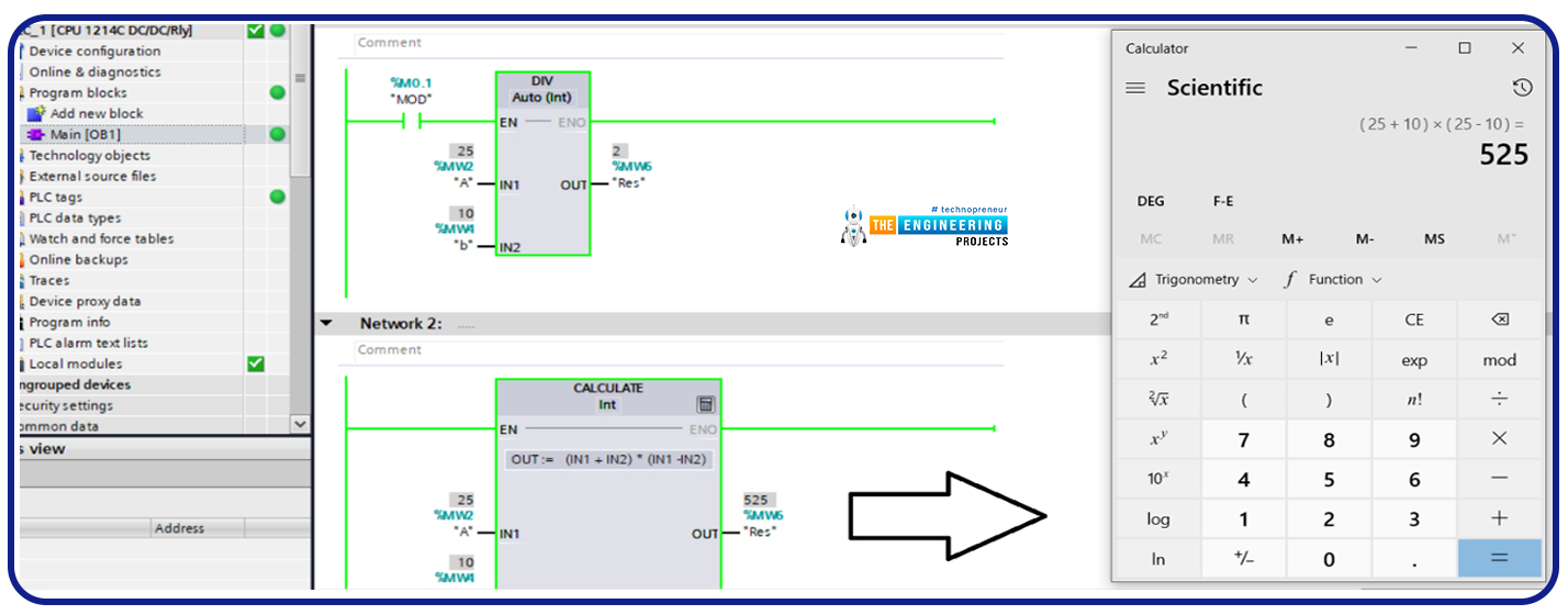 Mathematical Calculations in PLC, math operations in plc, Mathematical Calculations in ladder logic, addition in plc, subtraction in ladder logic, negation in plc, math operation in plc simulator