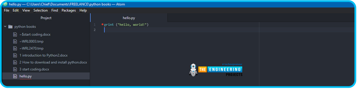 Writing First Code in Python (Hello World) - The Engineering Projects